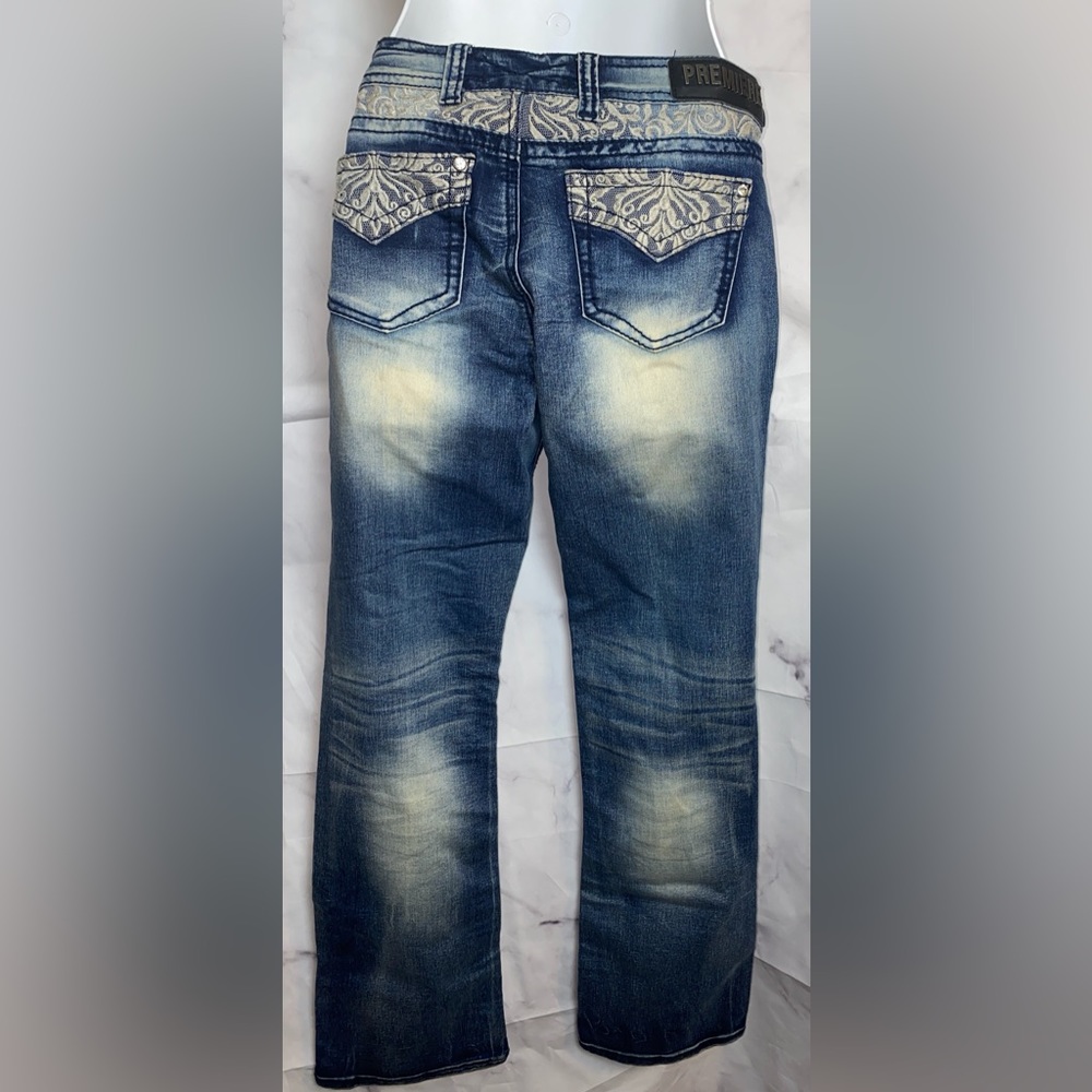 Premiere Rue 21 Acid Wash Distressed Low Rise Straight Jeans